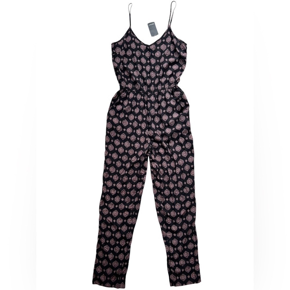 NWT Forever 21 Lightweight Black Rayon Jumpsuit with Pink Floral Pattern size S